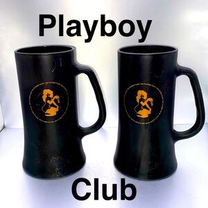 TALK ABOUT A BLAST FROM THE PAST! A PAIR OF PLAYBOY CLUB THICK GLASS STEINS/MUGS